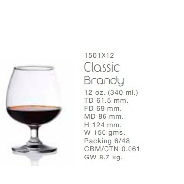 Bộ 6 Ly Thủy Tinh Classic B.randy Ocean – 1501X12 – 340ml