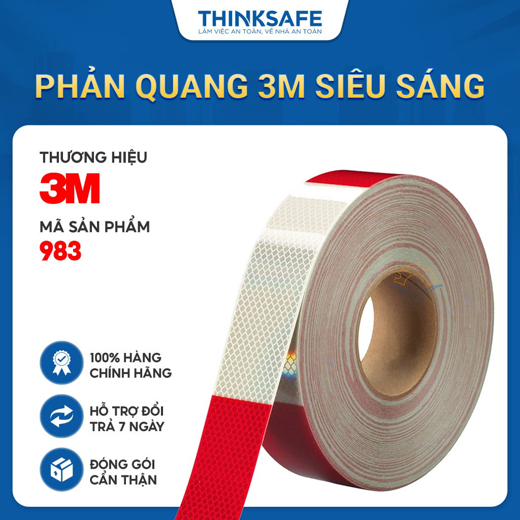 Băng keo phản quang 3M 983 trắng - đỏ, phản quang theo cấu trúc kim cương bền màu chuyên dùng phản quang xe máy ôtô nhà xưởng - Bảo hộ Thinksafe