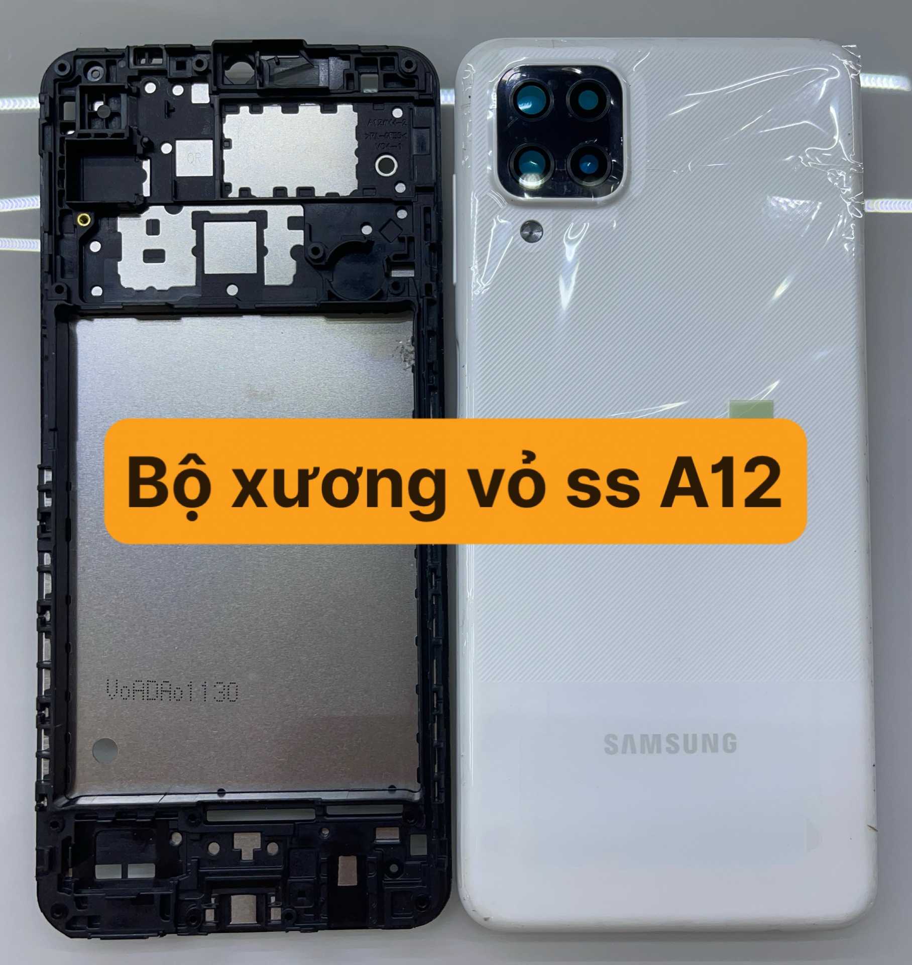 bộ vỏ sam sung a12 zin hãng full đồ(phím bấm,kính cam,lưng,sườn)