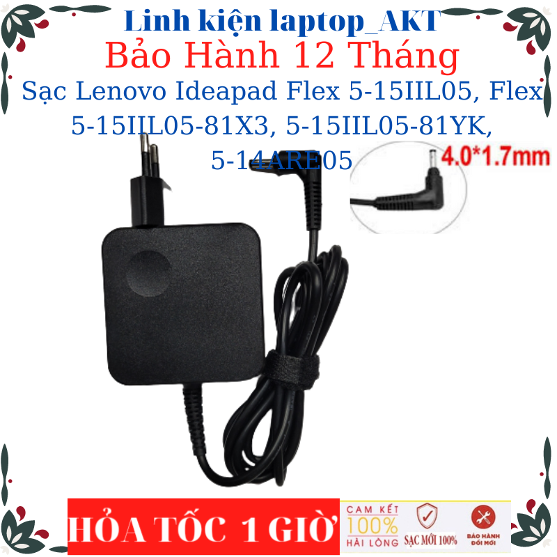 Sạc laptop lenovo ideapad flex 5-15iil05, flex 5-15iil05-81x3, 5-15iil05-81yk, 5-14are05- sạc 20v-2.25a/3.25a-45w/65w chân 4.0*1.7mm