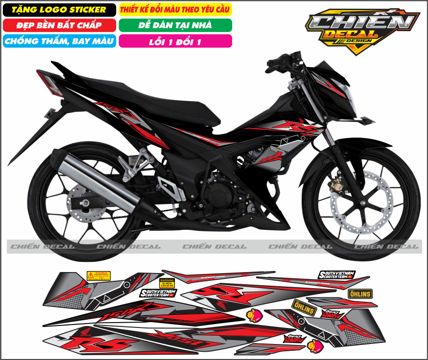 Tem rời xe sonic 150 màu đen nhiều kiểu lựa chọn (tem 3 lớp cao cấp)