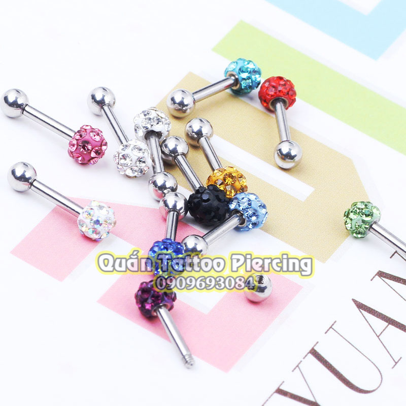 Khuyên lưỡi đá bọc dài 14mm đủ màu