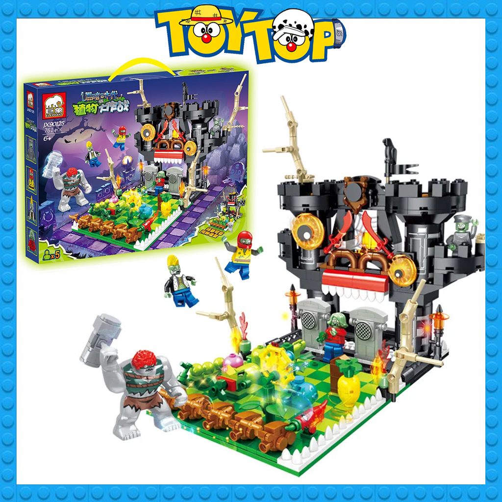 Đồ chơi xếp hình Plants vs Zombies ghép Zombie và Plant cố thủ ở lâu đài - lắp ráp hoa quả nổi giận JX90125