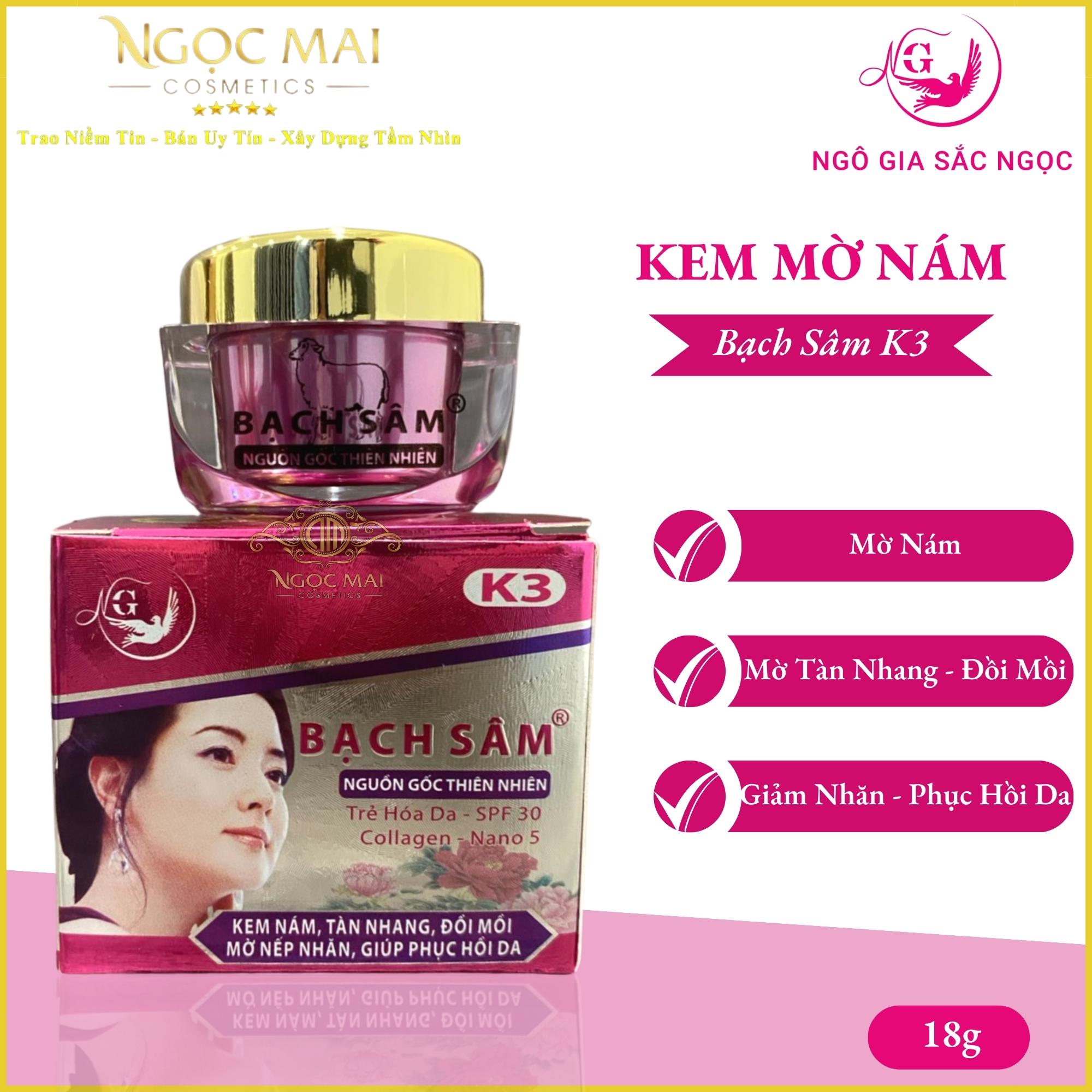 Bạch Sâm K3 - Kem Ngừa Nám Mờ Tàn Nhang Đồi Mồi Giảm Nhăn Dưỡng Trắng Phục Hồi Da Không Ăn Nắng Bạch Sâm (18g) Chính Hãng