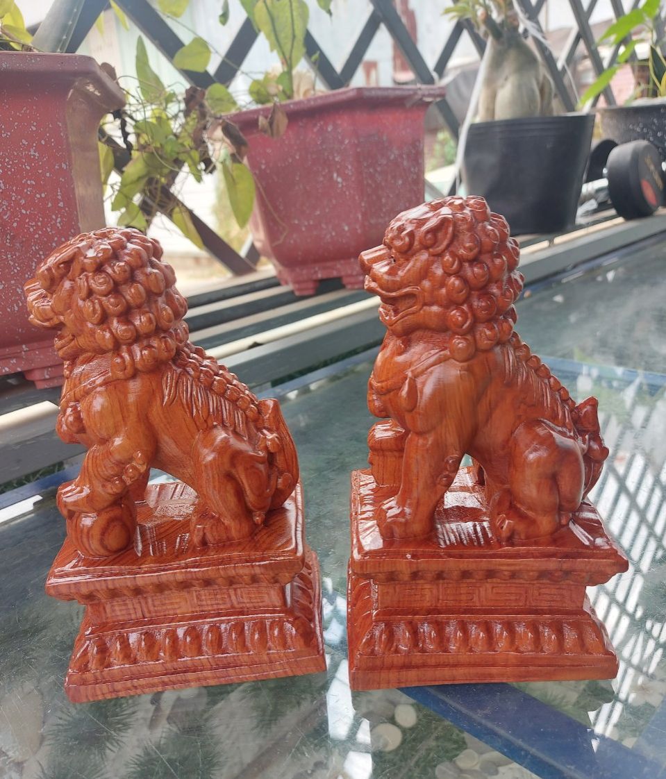 Tượng cặp kỳ lân gỗ hương nguyên khối giá rẻ cao 20 -25 - 30cm vvv