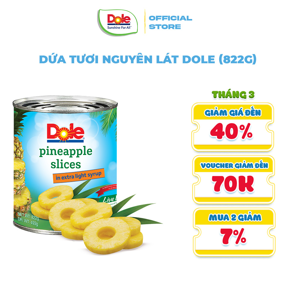 [MUA 2 GIẢM 9%][VOUCHER 50K ĐƠN 209K]Dứa Tươi Nguyên Lát Dole (822g)