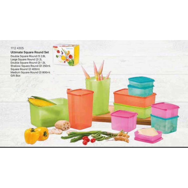 Hộp bảo quản thực phẩm Tupperware SQUARE ROUND USA (bộ 4 cái) nhập khẩu 650 ml