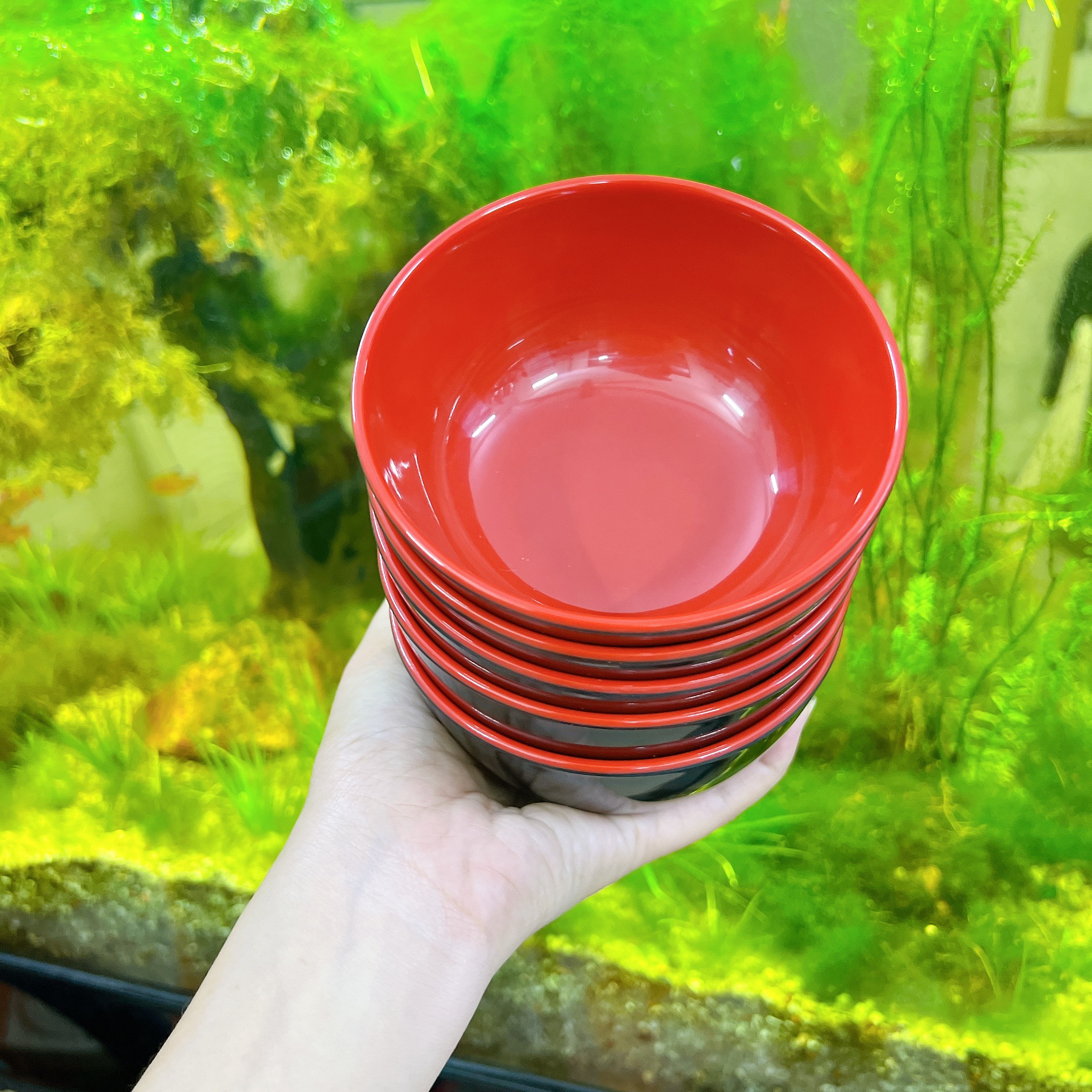 COMBO 10 Chén Nhựa Melamine Hai Lớp Đỏ Đen FATACO CAO CẤP