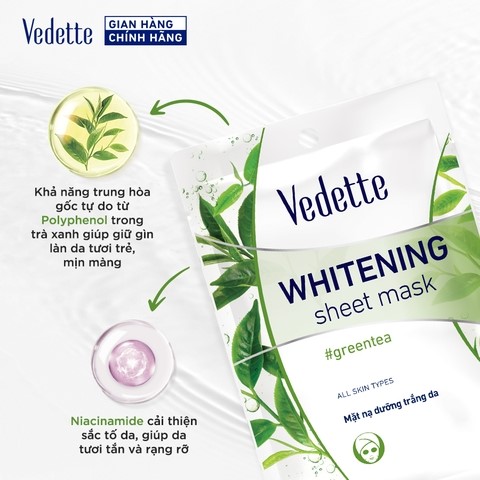 Mặt nạ giấy trắng da Vedette Trà Xanh 22ml
