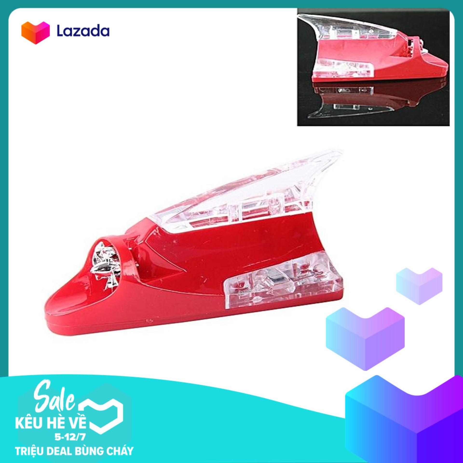 Vây cá mập trang trí nóc xe hơi giả ăng-ten (Đèn LED chạy bằng năng lượng gió) (Màu Đỏ)