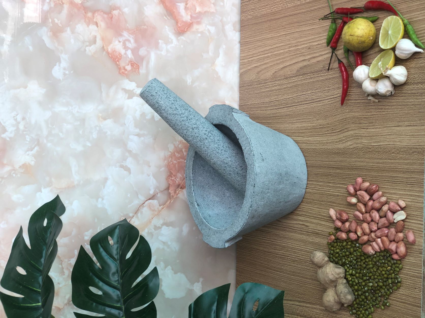 bộ sản phẩm cối đá + chày đá đường kính 16cm