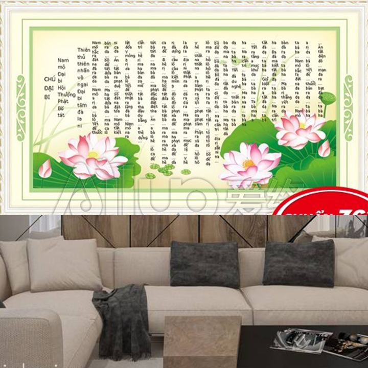 Tranh thêu chữ thập bài Kinh Chú Đại Bi 53368 - kích thước 173 * 91