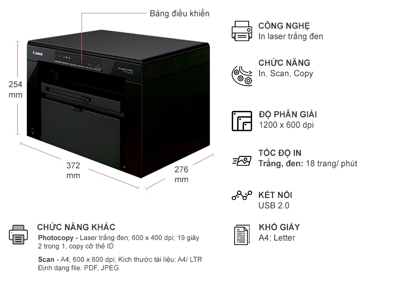Máy in laser đa chức năng canon MF3010 (hành chính hãng Lê Bảo Minh)