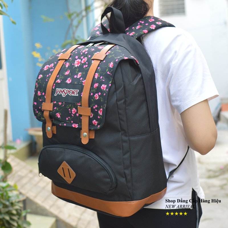Balo JANSPORT LAPTOP BACKPACK MÀu đen logo hoa