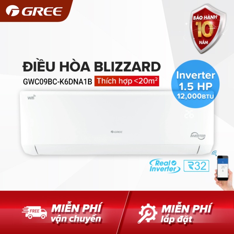 Bảng giá Điều hòa GREE- công nghệ Real Inverter, Wifi - 1.5 HP (12.000 BTU) - BLIZZARD GWC12BC-K6DNA1B (Trắng) - Hàng phân phối chính hãng Điện máy Pico