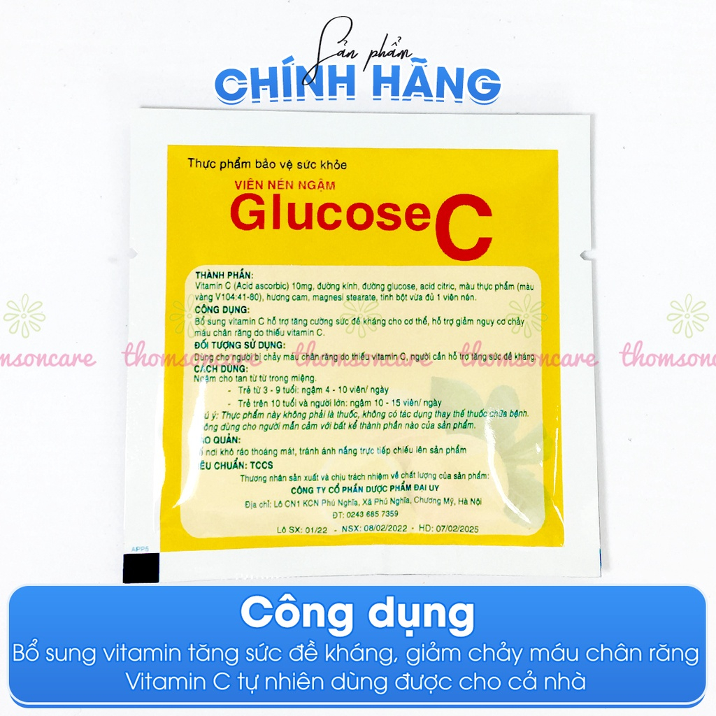 Quà Tặng Kẹo Vitamin C GlucoseC - hỗ trợ tăng đề kháng, giảm chảy máu chân răng, vị thơm ngon - thomsoncare