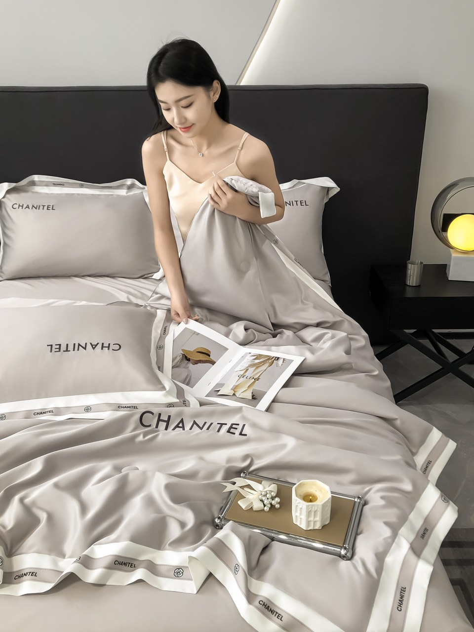 Bộ Chăn Ra Gối Phi Lụa Chăn Chần Bông Chanitel