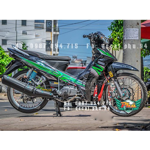Tem rời Sirius Spark nano xe đen phối xanh lá 2