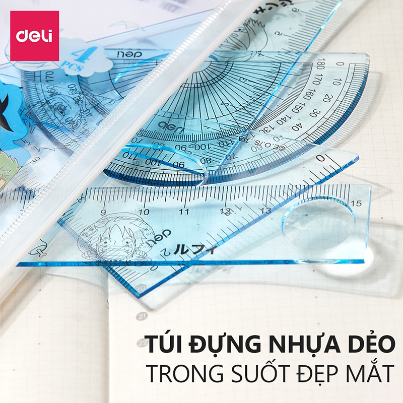 Bộ thước kẻ, eke, đo độ 15cm 4 chiếc One Piece H17 (Deli)