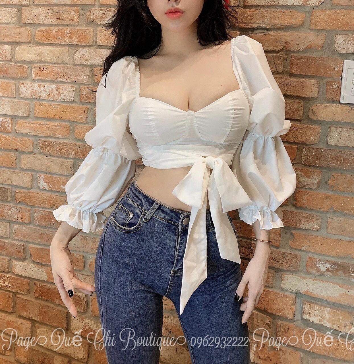Áo nữ tay phồng cột nơ eo gợi cảm