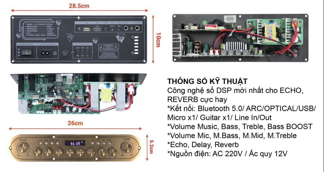 Mạch loa kéo k18 plus echo delay có reverb siêu hay 180w chuyên loa xách tay