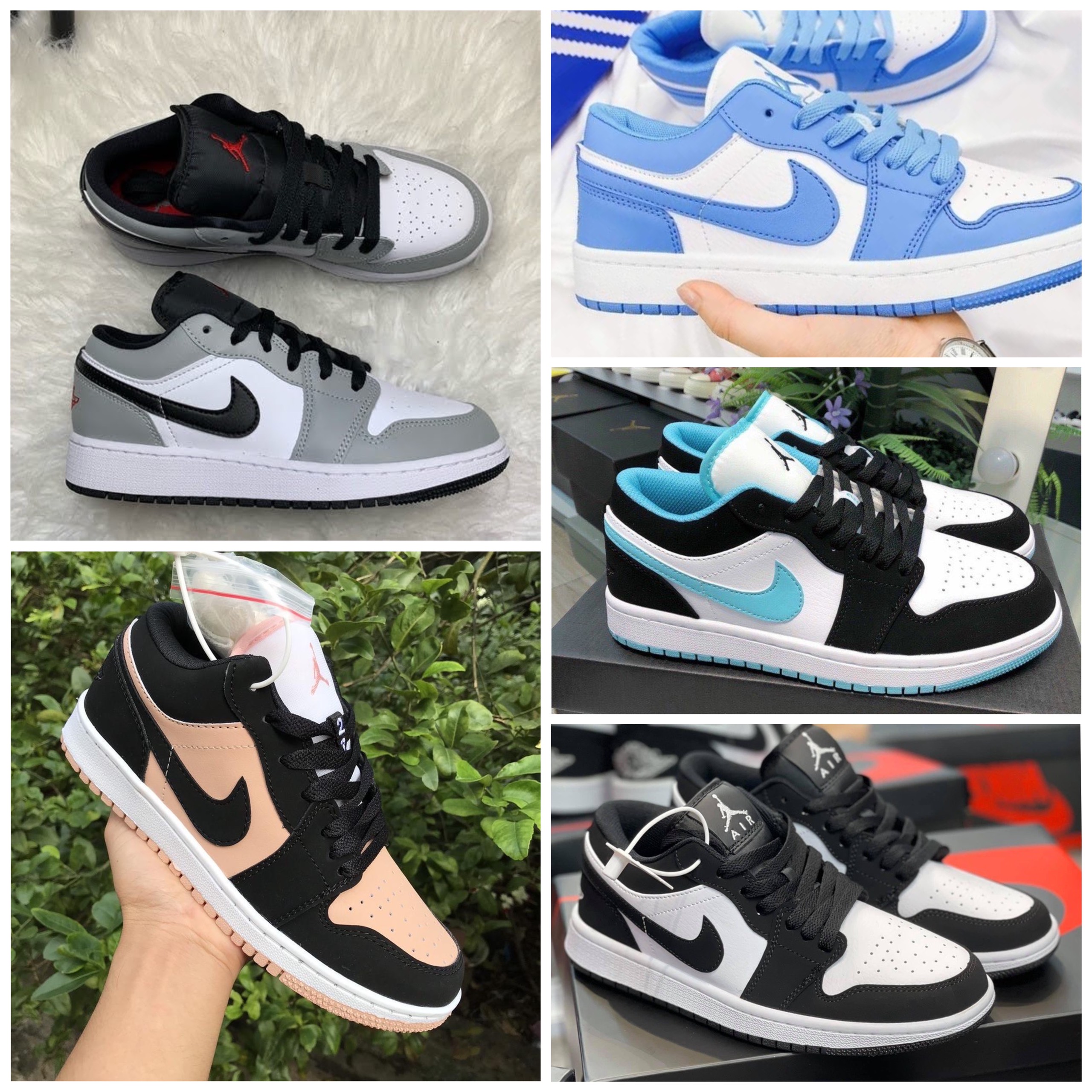 Giày THể Thao Nike Jordan Low Panda Paris Xanh Hồng Toàn Màu Mới JD1 Full sz Nam Nữ 36-43 Bảo hành 6 Tháng