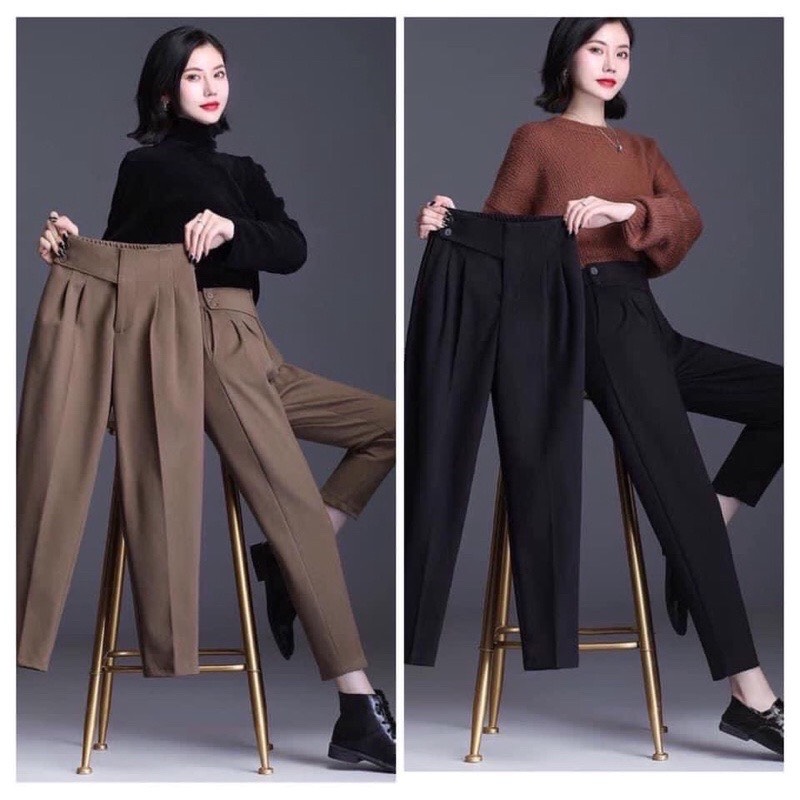 Quần baggy nữ 2 khuy lệch cạp cao lưng chun-XMTĐ -mã 236