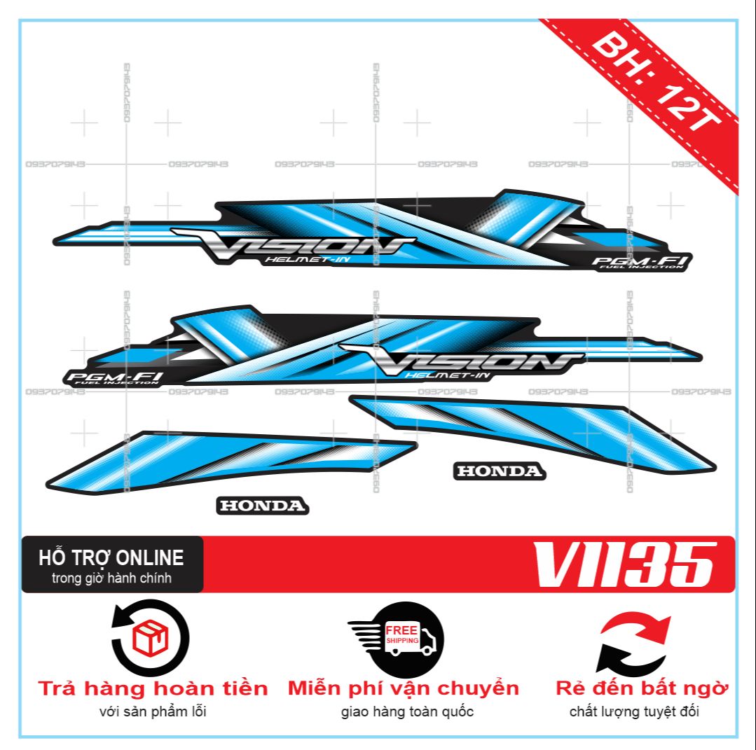 TEM XE VISION 2012, TEM RỜI VISION 2012 MẪU ZIN XANH ĐEN