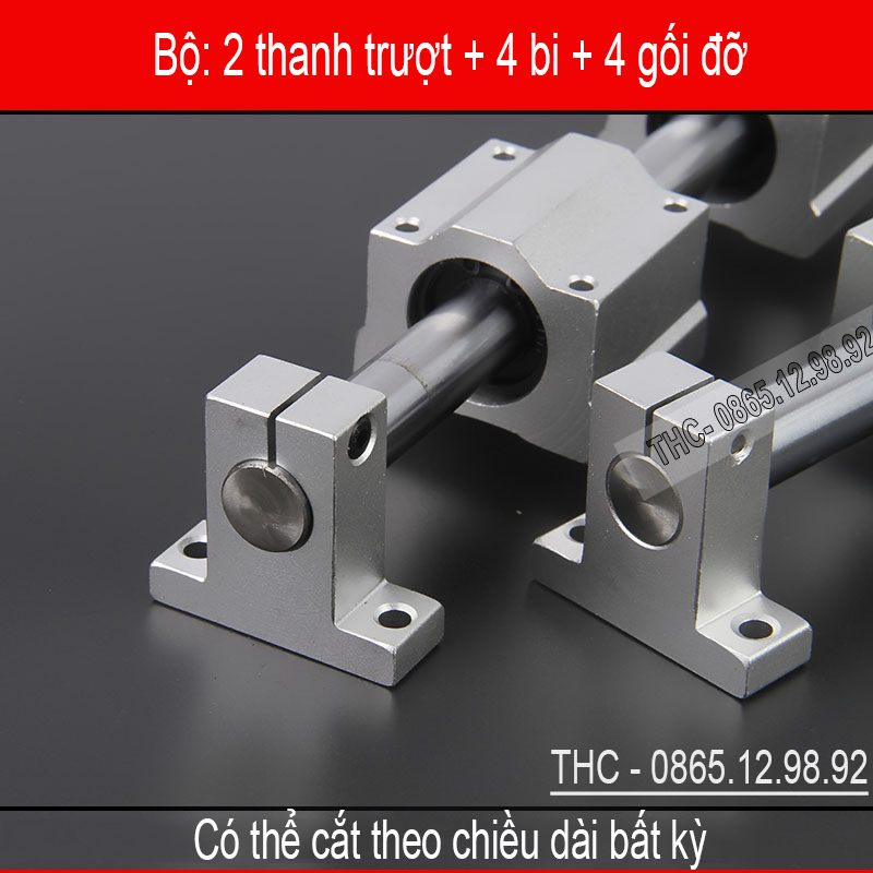 Bộ thanh ray trượt tròn phi 12mm (1 thanh SC12 dài 1 mét + 2 con trượt SCS12UU + 2 gối đỡ SK12)