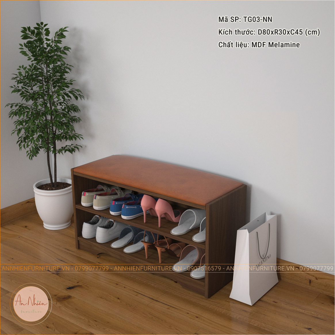 (TG03-CN)Tủ Giày Cao Cấp Kiêm Ghế Nệm Ngồi Thay Giày