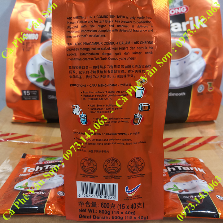 Trà sữa vị Cà phê Teh Tarik Coffee bịch 600g (15 gói nhỏ x 40g) Aik Cheong