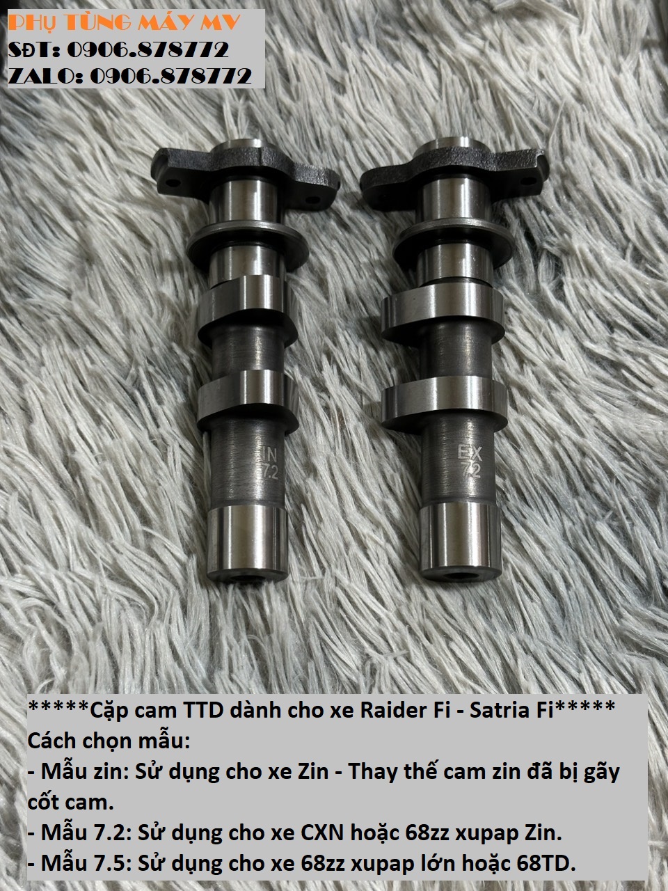 Cặp cam TTD size Zin/7.2/7.5 dành cho xe Raider Fi. Satria Fi
