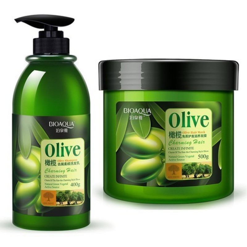 Bộ dầu gội và dầu xả dưỡng tóc olive Bioaqua phục hồi tóc hiệu quả cao cấp