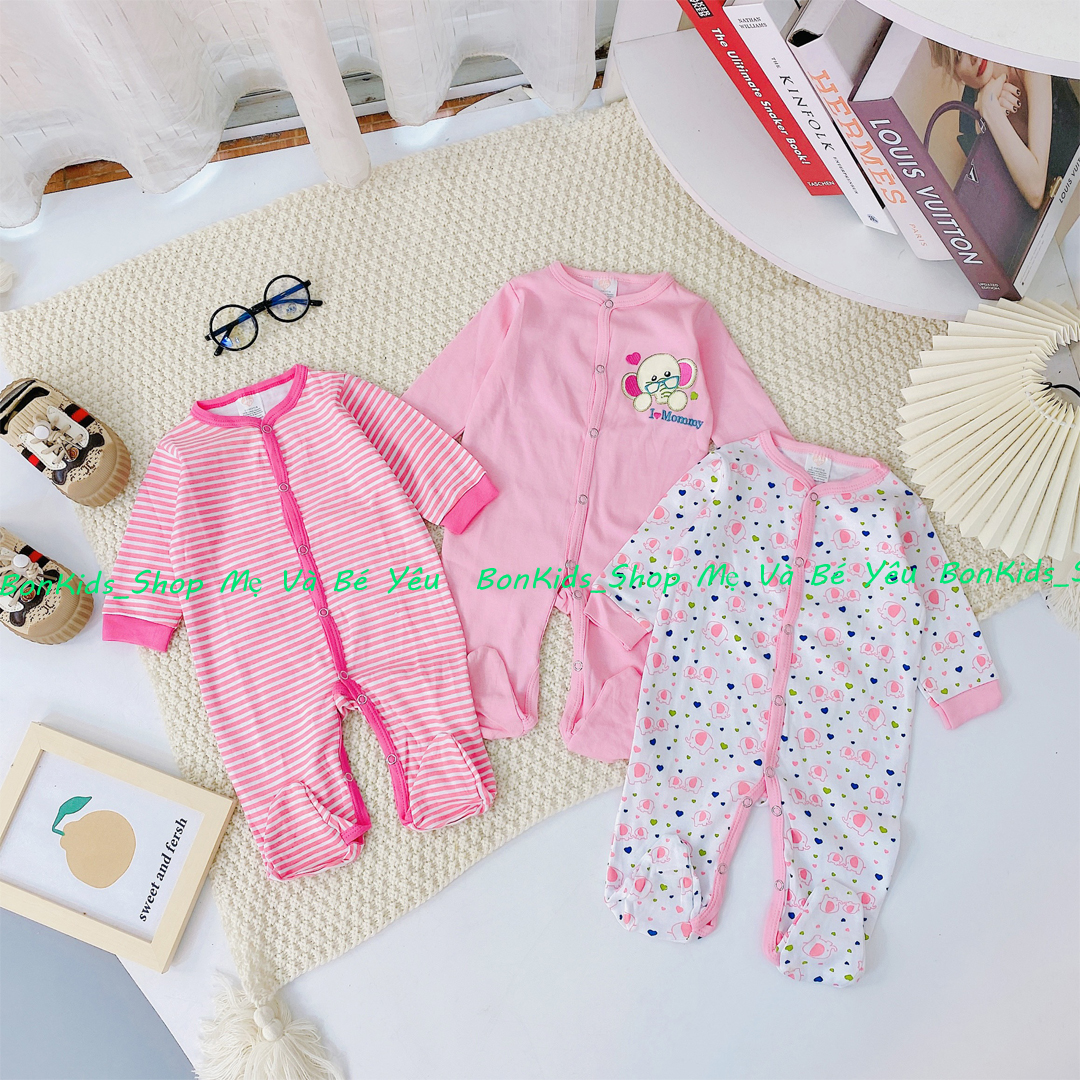 Set 3 Body Dài Tay Liền Tất Cho Bé Trai Và Bé Gái Sơ Sinh Từ 3-12Kg Hàng Đẹp Ảnh Thật - BD21