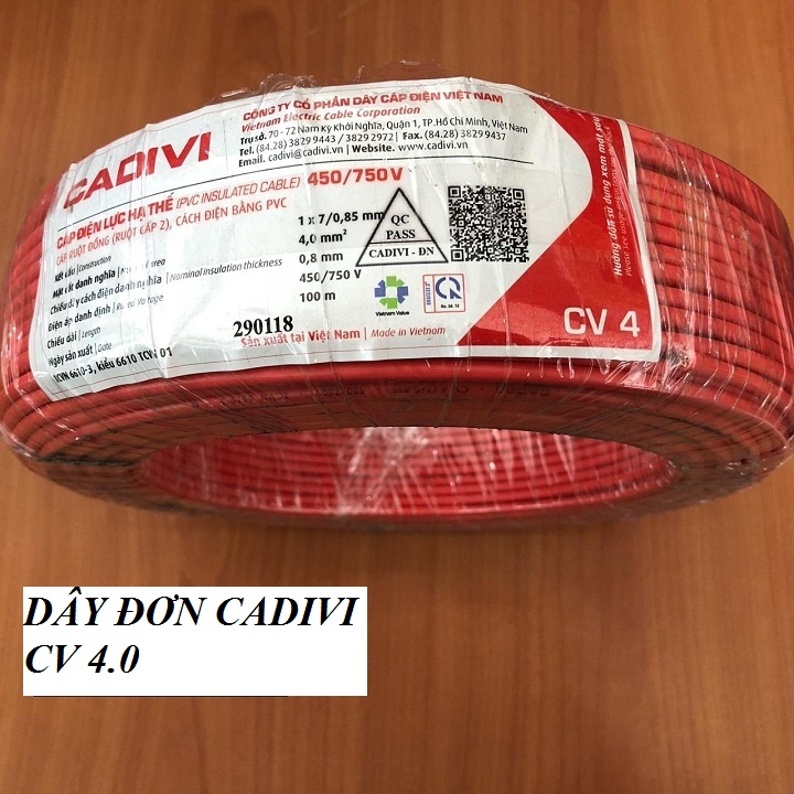 [HCM]DÂY ĐIỆN ĐƠN CADIVI 4.0 - CUỘN 100 MÉT