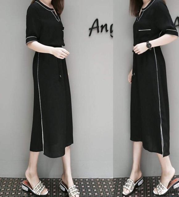 [HCM]Đầm đen viền form dài (kèm hình thật)