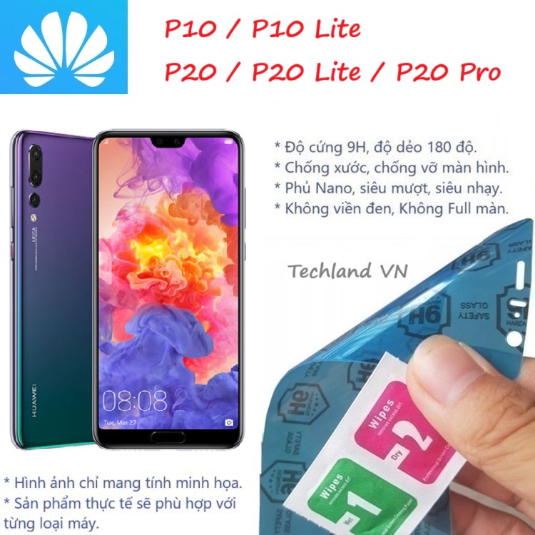 Cường lực phủ nano huawei p10 / p20 / p10 lite / p20 lite / p20 pro - trong suốt, không full màn, không viền đen
