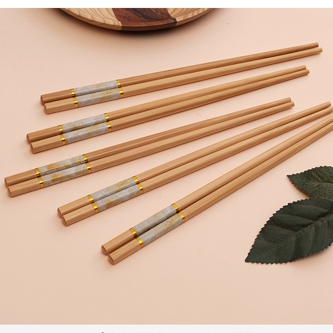 Bộ 10 đũa tre ăn cơm vân đá kháng khuẩn cao cấp Bamboo