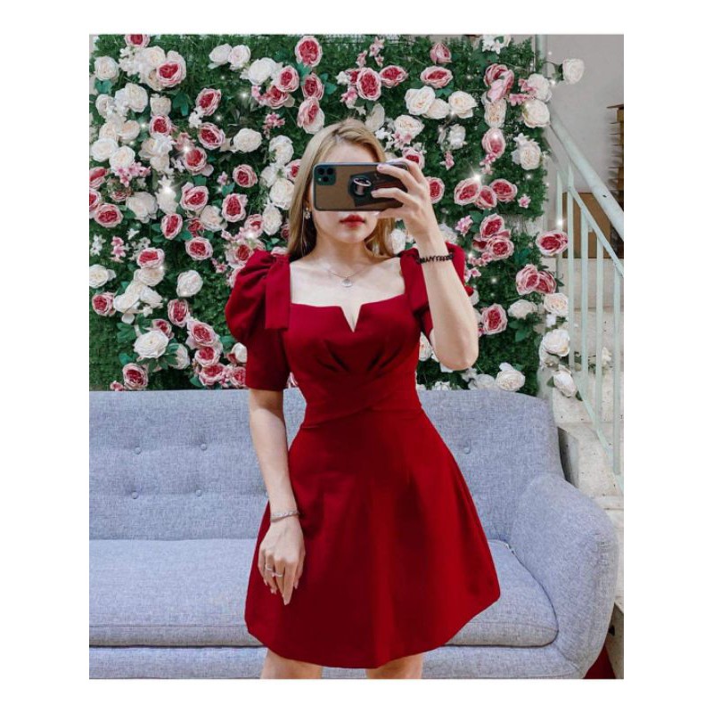 [HCM]Đầm Dự Tiệc Xoắn Ngực Tay Phồng Sang Trong Mar Dress