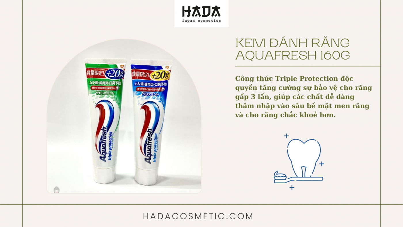 Kem đánh răng Aquafresh Nhật Bản 160g - HADACOSMETIC