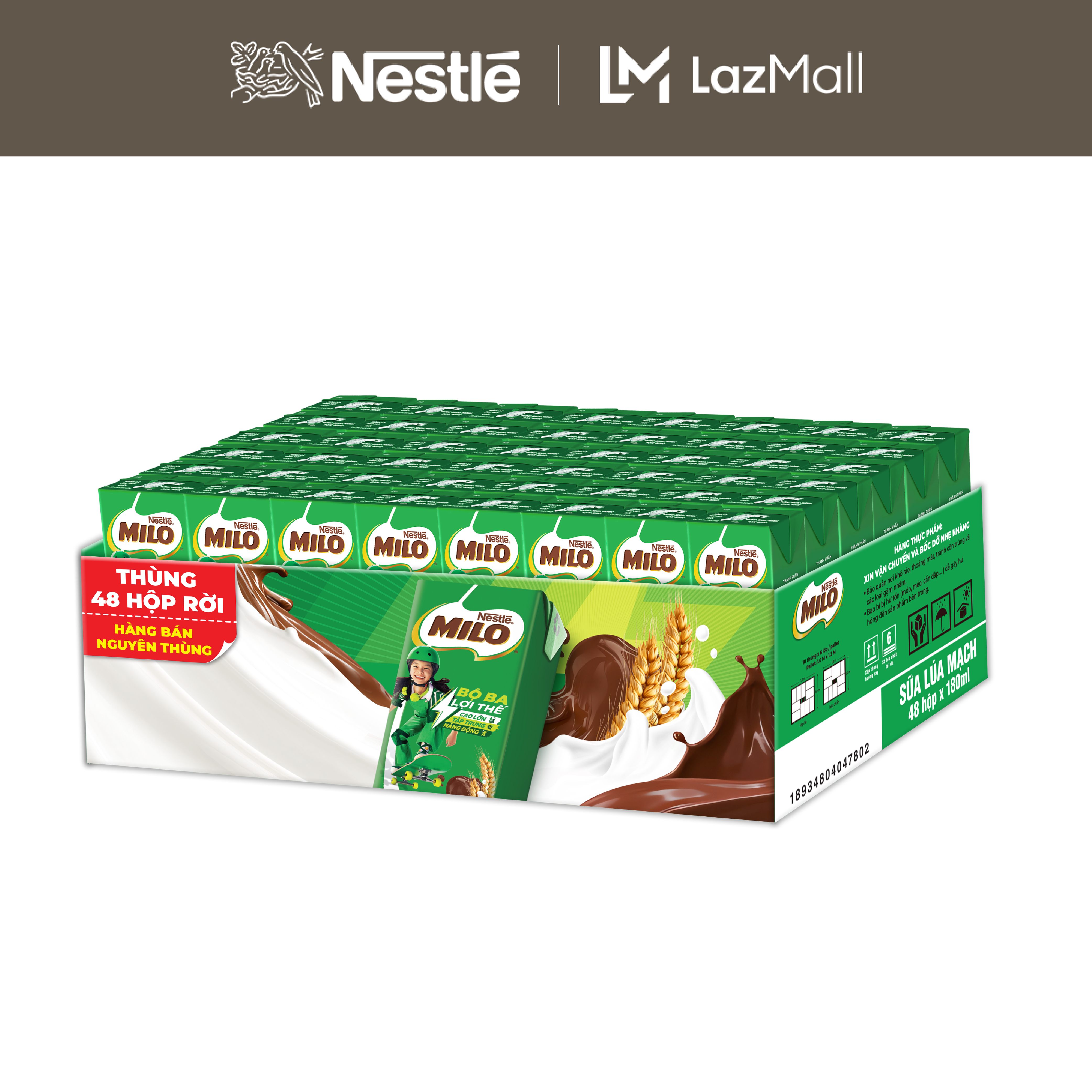 [May Promotion] Freeship Hcm] Box of 48 Boxes of Nestlé Film-Free Barley Milk ®   Milo ®   180ml