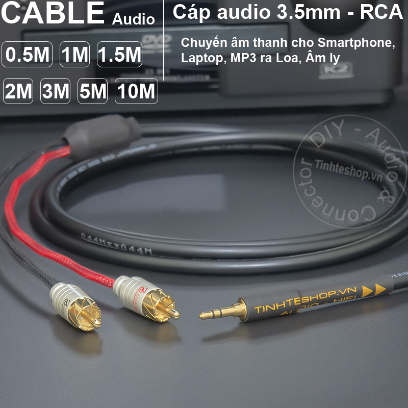 Dây 3.5 ra 2 av âm thanh hiệu suất cao - cáp 1/8 sang 2 rca diy 0.2 đến 10 mét