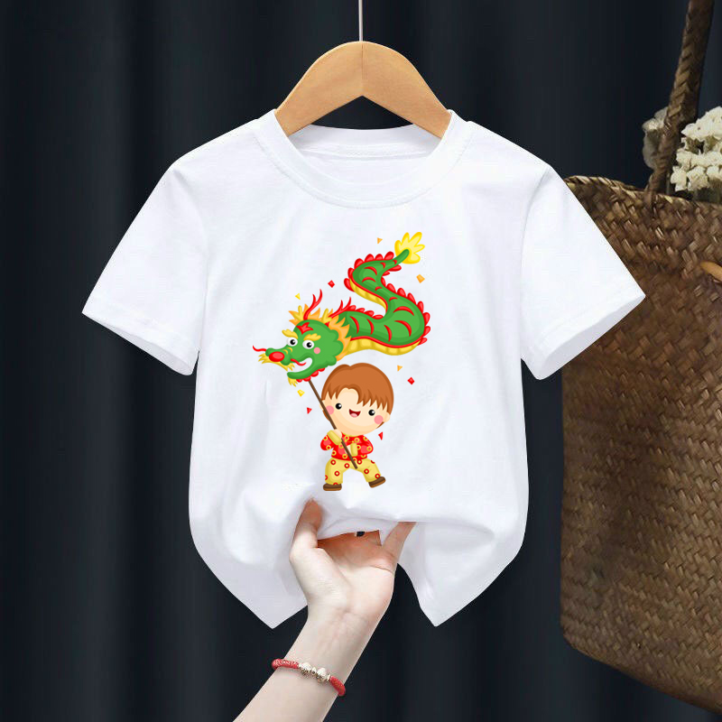 Áo thun bé trai bé gái tết hình cậu bé rồng xanh cho bé từ 6kg-30kg.AT07.