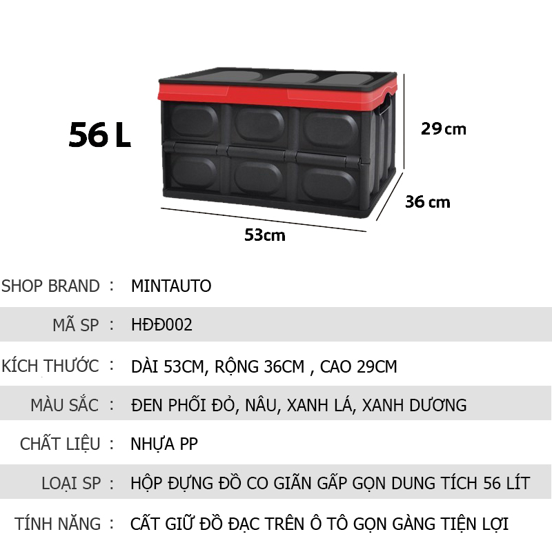 Thùng Đựng Đồ Gấp Gọn Đa Năng Dung Tích 56 Lít Có Tay Cầm Chắc Chắn Tiện Lợi + Tặng Kèm Túi Lót