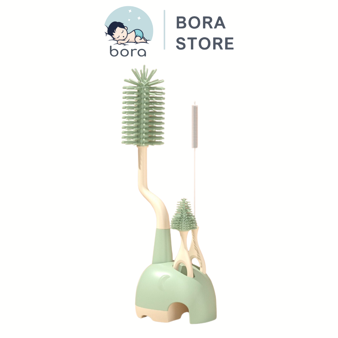 Cọ rửa bình sữa silicon cao cấp có đế phơi [Tay cầm xoay 360 độ]