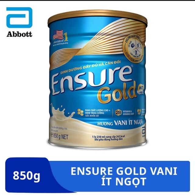 Sữa bột abbott ensure gold hương vani ít ngọt 850g
