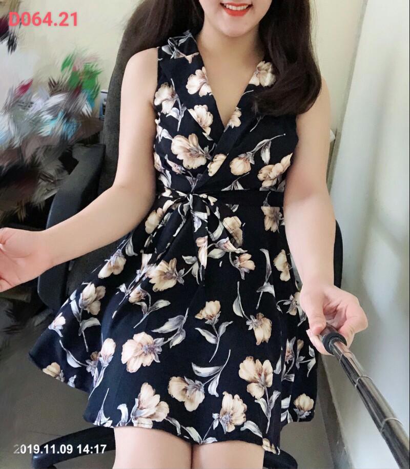 Đầm sơ mi sát nách cổ vest -DT