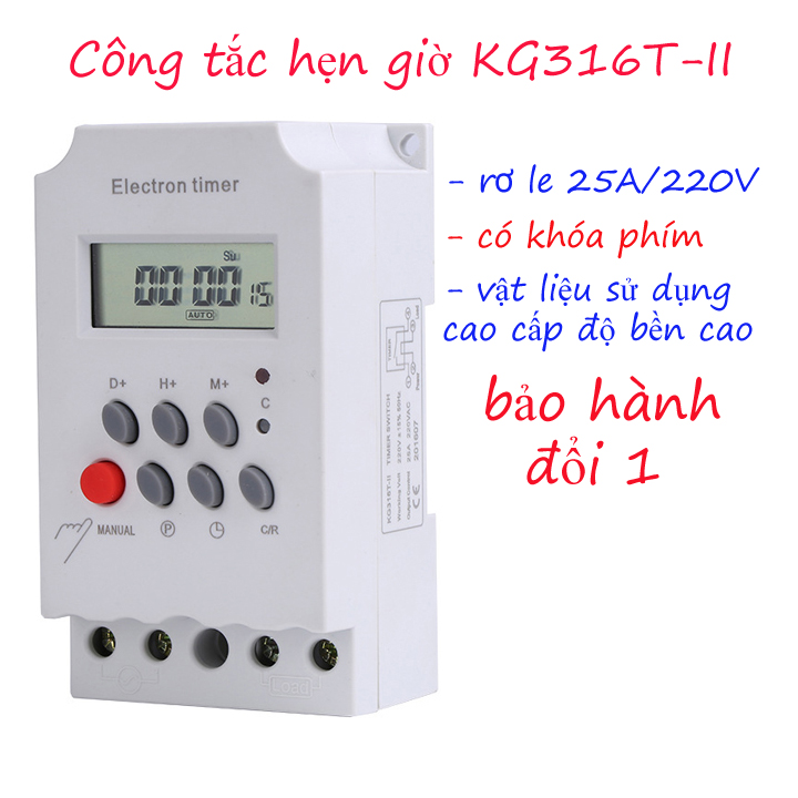 Timer hẹn giờ điện tử KG316 T-II, Công suất 25A, công tắc hẹn giờ bật tắt điện tự động