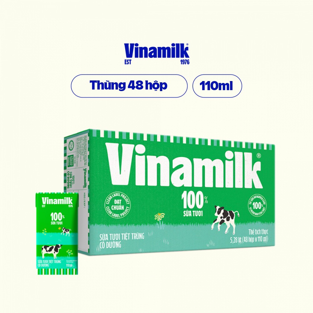 Thùng 48 Hộp Sữa Tươi Tiệt Trùng Vinamilk 100% 110ml - HSD luôn mới