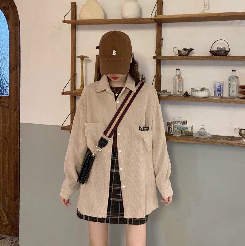 Áo sơ mi nữ , áo sơ mi nung nữ , áo sơ mi unisex , sơ mi form rộng , áo sơ mi form rộng logo thêu